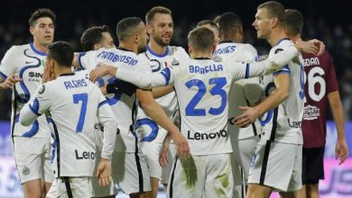 Pemain Inter Milan merayakan gol ke gawang Salernitana pada 17 Desember 2021.